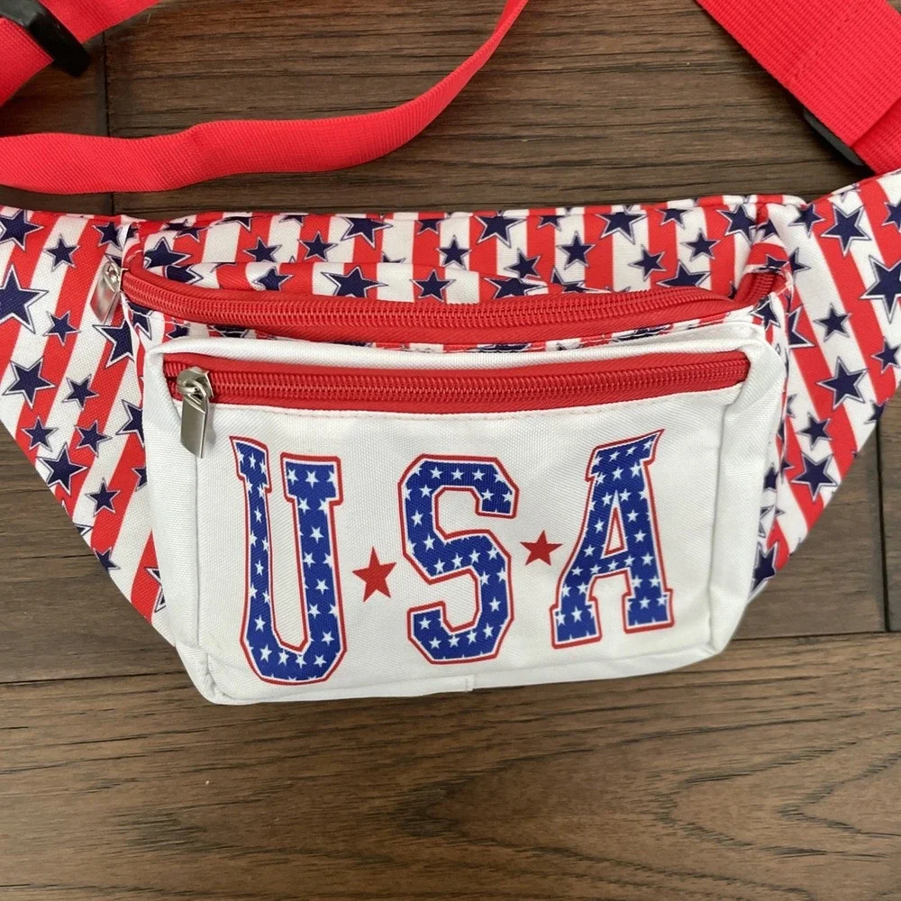Patriotic USA Belt Bag Fanny‎ Pack front pocket stars/stripes 4th Of July